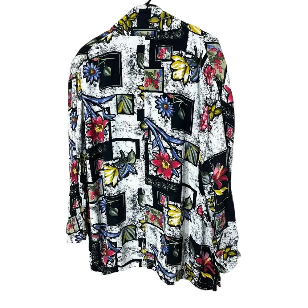 Rosey Tomato MultiColor Abstract Floral Print Button Front Long Sleeve Blazer 16